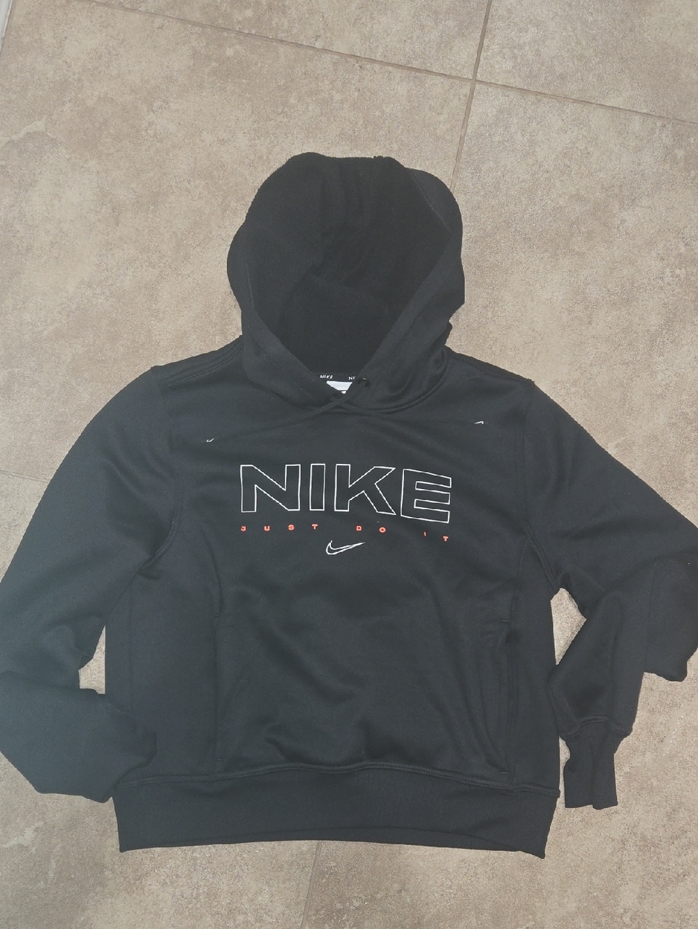 Nike Womens Black Crop Crewneck Hoodie with White Outline Logo